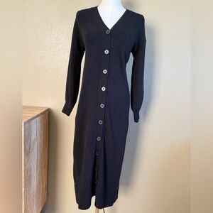 LOFT Black Long Sleeve Button-Up Maxi Long Sweater Dress